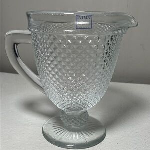 Vintage 50's Clear Glass Pitcher Ivima Hobnail Diamond Point Made Portugal